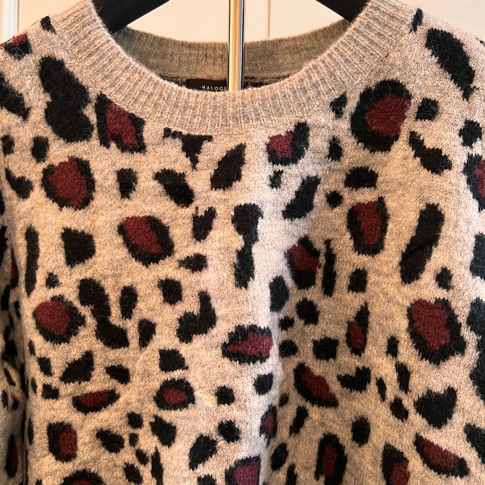 Halogen Animal Print Sweater in Black and Burgundy